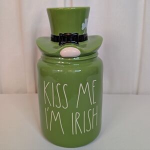 Rae Dunn Kiss Me I'm Irish Ceramic Cookie Jar Canister Hat Lid Leprechaun Gnome
